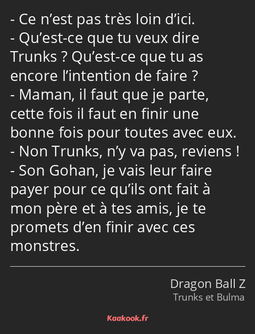 Ce n’est pas très loin d’ici. Qu’est-ce que tu veux dire Trunks ? Qu’est-ce que tu as encore…