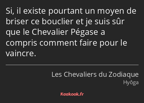 Si, il existe pourtant un moyen de briser ce bouclier et je suis sûr que le Chevalier Pégase a…