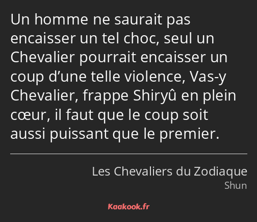 Un homme ne saurait pas encaisser un tel choc, seul un Chevalier pourrait encaisser un coup d’une…