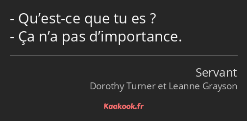 Qu’est-ce que tu es ? Ça n’a pas d’importance.