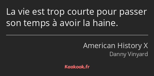 La vie est trop courte pour passer son temps à avoir la haine.