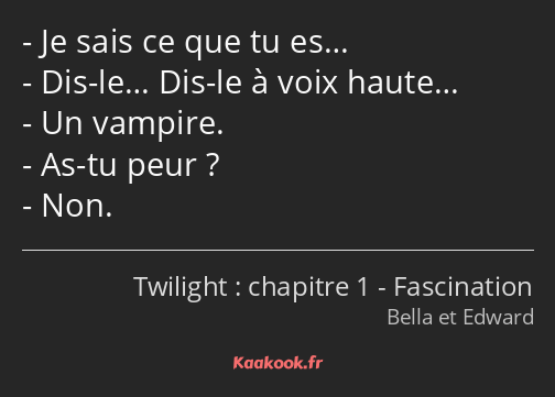 Je sais ce que tu es… Dis-le… Dis-le à voix haute… Un vampire. As-tu peur ? Non.