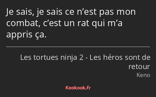 Je sais, je sais ce n’est pas mon combat, c’est un rat qui m’a appris ça.