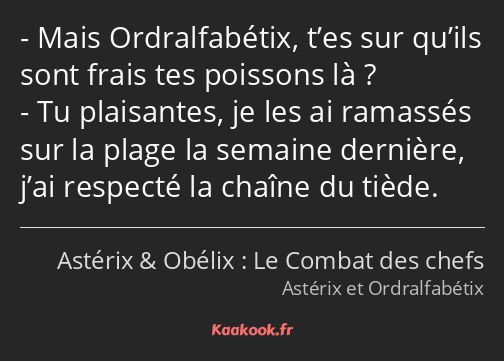 Mais Ordralfabétix, t’es sur qu’ils sont frais tes poissons là ? Tu plaisantes, je les ai ramassés…