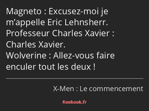 Excusez-moi je m’appelle Eric Lehnsherr. Charles Xavier. Allez-vous faire enculer tout les deux !