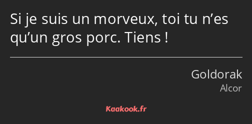 Si je suis un morveux, toi tu n’es qu’un gros porc. Tiens !