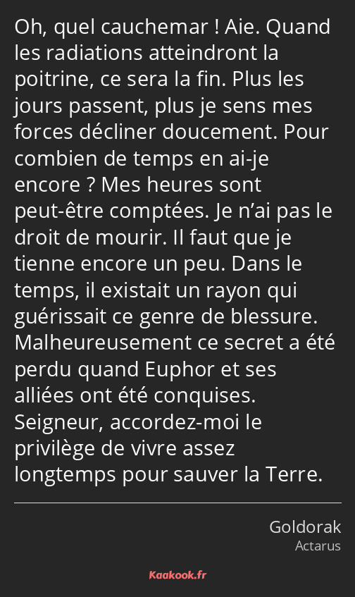 Oh, quel cauchemar ! Aie. Quand les radiations atteindront la poitrine, ce sera la fin. Plus les…