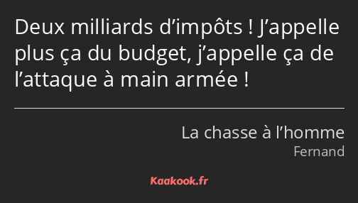 Deux milliards d’impôts ! J’appelle plus ça du budget, j’appelle ça de l’attaque à main armée !