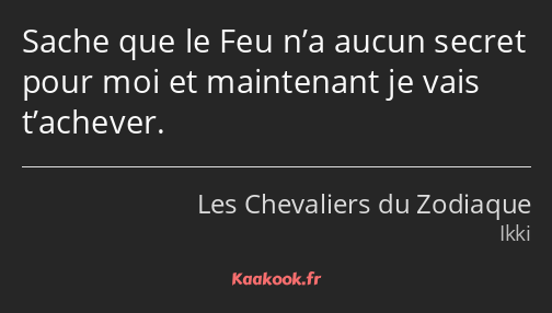 Sache que le Feu n’a aucun secret pour moi et maintenant je vais t’achever.