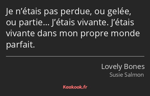 Je n’étais pas perdue, ou gelée, ou partie… J’étais vivante. J’étais vivante dans mon propre monde…