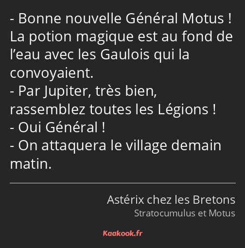 Bonne nouvelle Général Motus ! La potion magique est au fond de l’eau avec les Gaulois qui la…