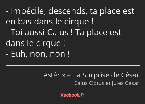 Imbécile, descends, ta place est en bas dans le cirque ! Toi aussi Caius ! Ta place est dans le…