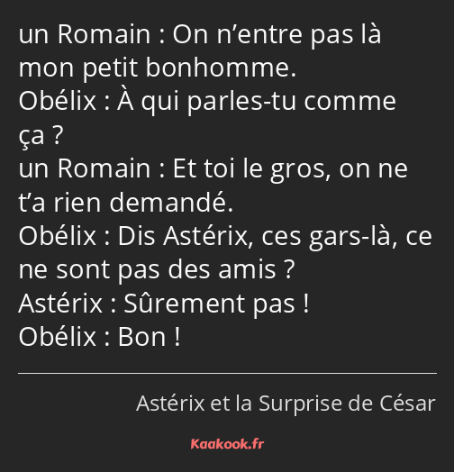On n’entre pas là mon petit bonhomme. À qui parles-tu comme ça ? Et toi le gros, on ne t’a rien…