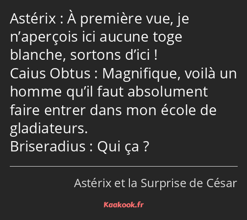 À première vue, je n’aperçois ici aucune toge blanche, sortons d’ici ! Magnifique, voilà un homme…