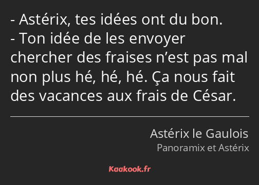 Astérix, tes idées ont du bon. Ton idée de les envoyer chercher des fraises n’est pas mal non plus…