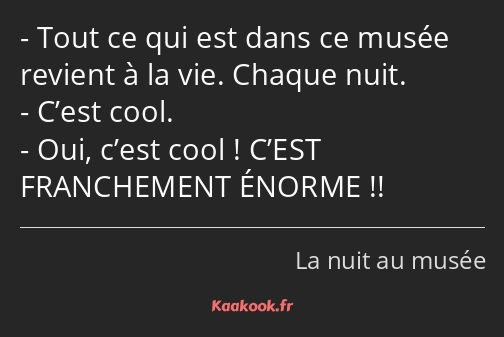 Tout ce qui est dans ce musée revient à la vie. Chaque nuit. C’est cool. Oui, c’est cool ! C’EST…