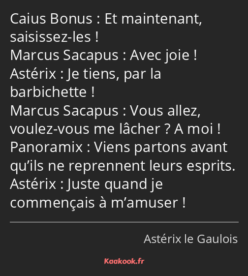 Et maintenant, saisissez-les ! Avec joie ! Je tiens, par la barbichette ! Vous allez, voulez-vous…