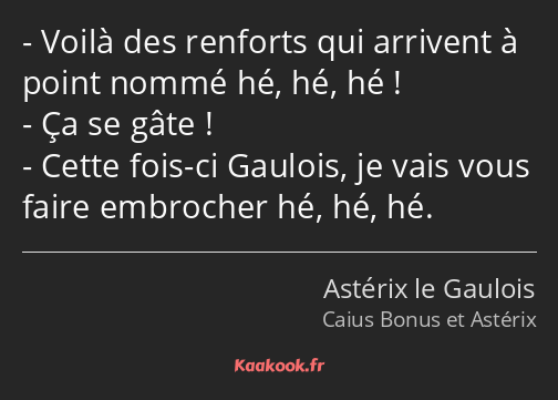 Voilà des renforts qui arrivent à point nommé hé, hé, hé ! Ça se gâte ! Cette fois-ci Gaulois, je…