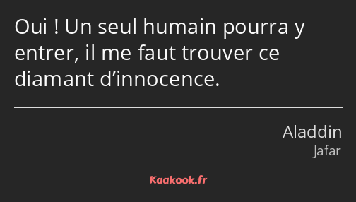 Oui ! Un seul humain pourra y entrer, il me faut trouver ce diamant d’innocence.