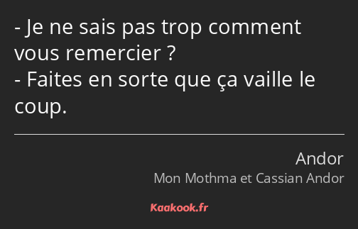 Je ne sais pas trop comment vous remercier ? Faites en sorte que ça vaille le coup.