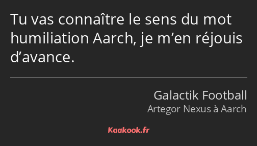 Tu vas connaître le sens du mot humiliation Aarch, je m’en réjouis d’avance.