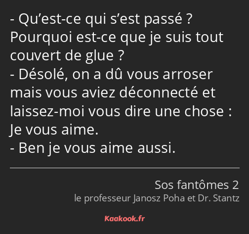 Qu’est-ce qui s’est passé ? Pourquoi est-ce que je suis tout couvert de glue ? Désolé, on a dû vous…