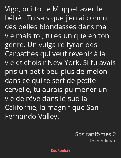 Vigo, oui toi le Muppet avec le bébé ! Tu sais que j’en ai connu des belles blondasses dans ma vie…