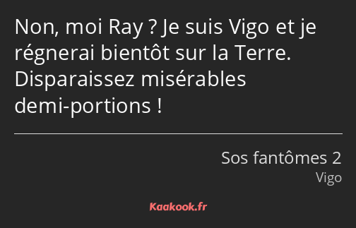 Non, moi Ray ? Je suis Vigo et je régnerai bientôt sur la Terre. Disparaissez misérables demi…
