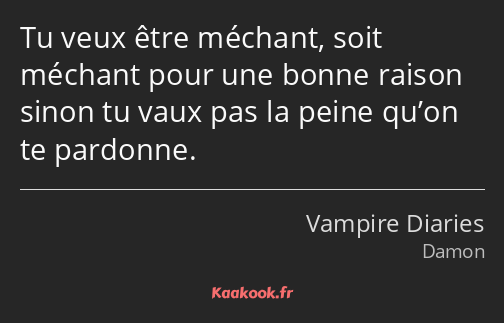 Tu veux être méchant, soit méchant pour une bonne raison sinon tu vaux pas la peine qu’on te…