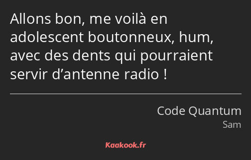 Allons bon, me voilà en adolescent boutonneux, hum, avec des dents qui pourraient servir d’antenne…
