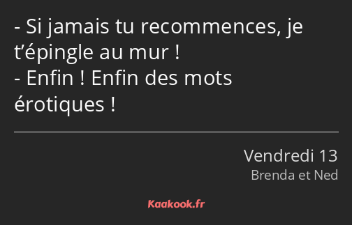 Si jamais tu recommences, je t’épingle au mur ! Enfin ! Enfin des mots érotiques !