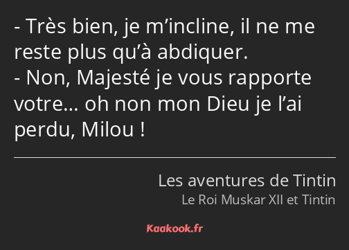 Très bien, je m’incline, il ne me reste plus qu’à abdiquer. Non, Majesté je vous rapporte votre… oh…