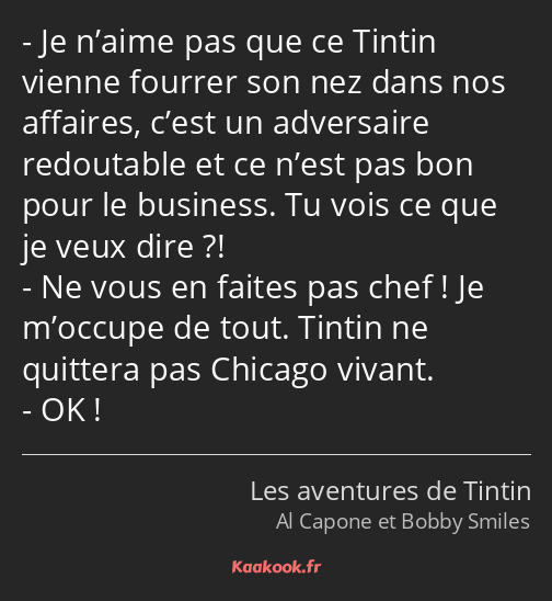 Je n’aime pas que ce Tintin vienne fourrer son nez dans nos affaires, c’est un adversaire…