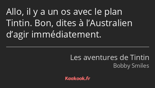 Allo, il y a un os avec le plan Tintin. Bon, dites à l’Australien d’agir immédiatement.