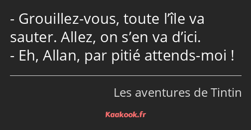 Grouillez-vous, toute l’île va sauter. Allez, on s’en va d’ici. Eh, Allan, par pitié attends-moi !