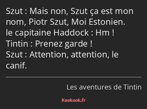 Mais non, Szut ça est mon nom, Piotr Szut, Moi Estonien. Hm ! Prenez garde ! Attention, attention…