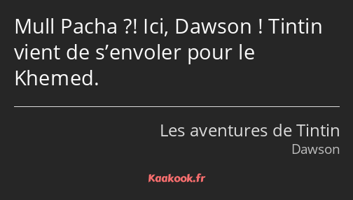 Mull Pacha ?! Ici, Dawson ! Tintin vient de s’envoler pour le Khemed.