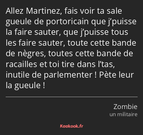 Allez Martinez, fais voir ta sale gueule de portoricain que j’puisse la faire sauter, que j’puisse…