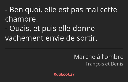 Ben quoi, elle est pas mal cette chambre. Ouais, et puis elle donne vachement envie de sortir.