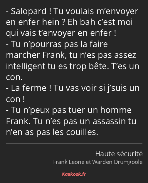 Salopard ! Tu voulais m’envoyer en enfer hein ? Eh bah c’est moi qui vais t’envoyer en enfer ! Tu…