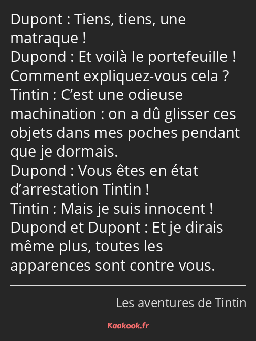 Tiens, tiens, une matraque ! Et voilà le portefeuille ! Comment expliquez-vous cela ? C’est une…