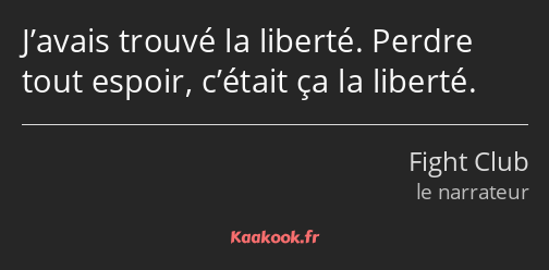 J’avais trouvé la liberté. Perdre tout espoir, c’était ça la liberté.