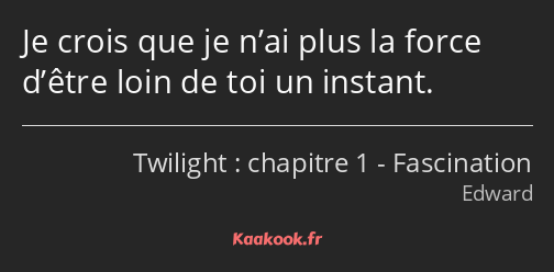 Je crois que je n’ai plus la force d’être loin de toi un instant.