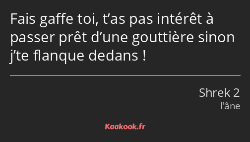 Fais gaffe toi, t’as pas intérêt à passer prêt d’une gouttière sinon j’te flanque dedans !