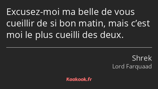 Excusez-moi ma belle de vous cueillir de si bon matin, mais c’est moi le plus cueilli des deux.