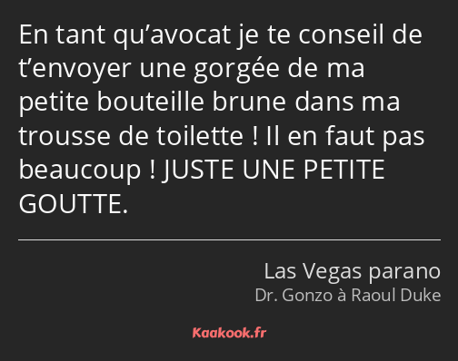 En tant qu’avocat je te conseil de t’envoyer une gorgée de ma petite bouteille brune dans ma…