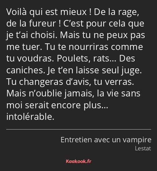 Voilà qui est mieux ! De la rage, de la fureur ! C’est pour cela que je t’ai choisi. Mais tu ne…