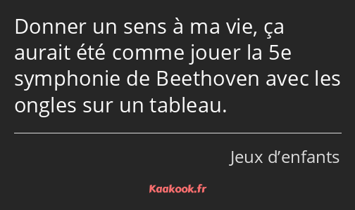 Donner un sens à ma vie, ça aurait été comme jouer la 5e symphonie de Beethoven avec les ongles sur…