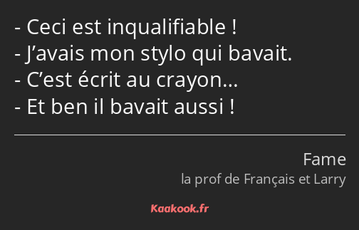 Ceci est inqualifiable ! J’avais mon stylo qui bavait. C’est écrit au crayon… Et ben il bavait…