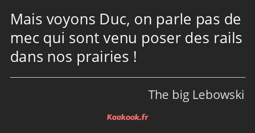 Mais voyons Duc, on parle pas de mec qui sont venu poser des rails dans nos prairies !